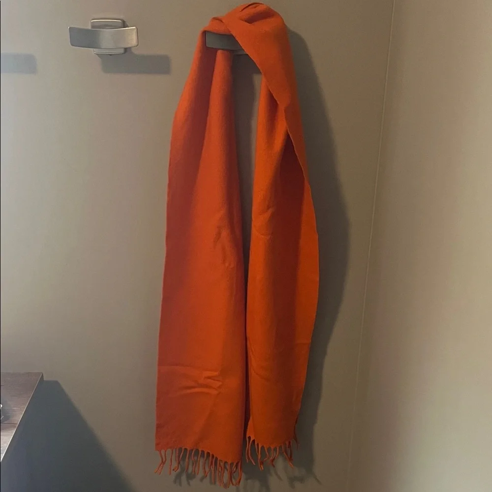 Burberry Vibrant Orange Lambswool Fringe Scarf - Picture 5 of 6